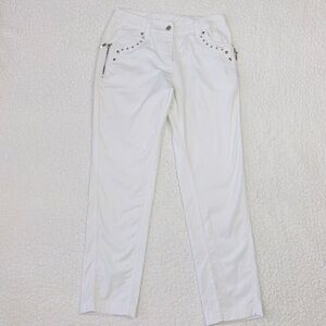 Le Copine Pants Women's Size T-1/S White Rhinestone Embellished Made In Italy